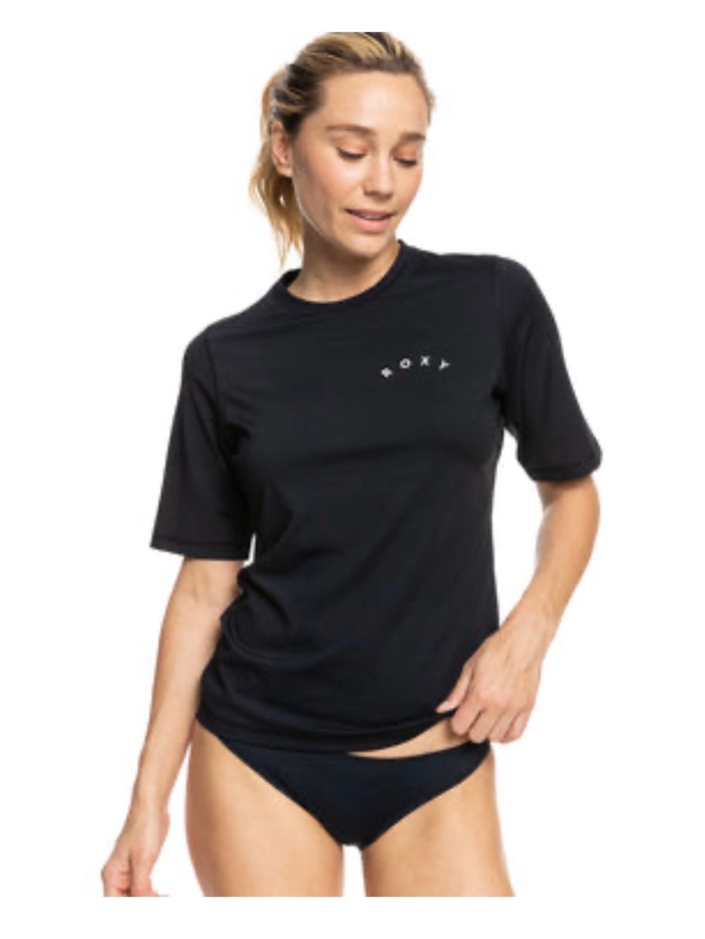 Roxy Enjoy Waves Short Sleeve UPF 50 Rashguard, Black, Size Small